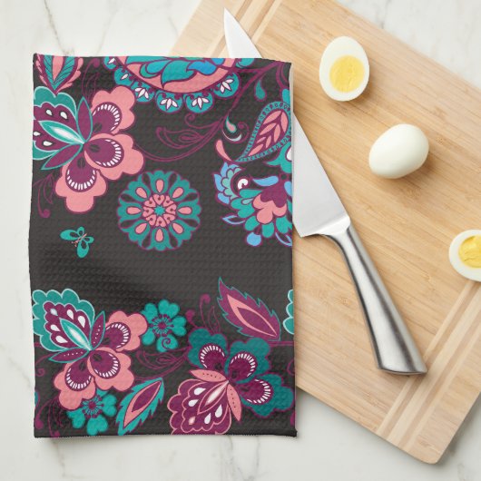 Paisley Streep: Zwart Decoratief Naadloos Theedoek (Quarter Fold)