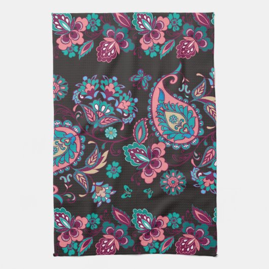 Paisley Streep: Zwart Decoratief Naadloos Theedoek (Verticaal)