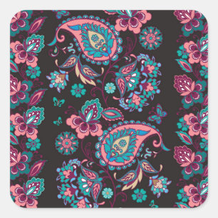 Paisley Streep: Zwart Decoratief Naadloos Vierkante Sticker
