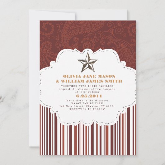 Paisley Stripes Wedding Invitation Kaart (Voorkant)