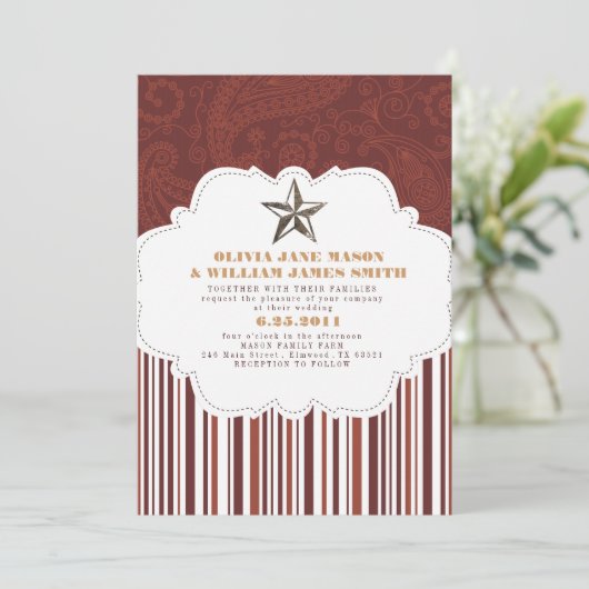 Paisley Stripes Wedding Invitation Kaart (Staand voorkant)