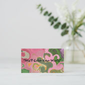 "PAISLEY/STROPDAS-DYE DESIGN" (ROZE, GROEN EN GOUD VISITEKAARTJE (Staand voorkant)