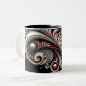 Paisley Swirl Rood, Zilver en Wit 2 mok (Voorkant links)