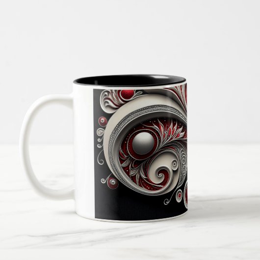 Paisley Swirl Rood, Zilver en Wit 2 mok (Links)