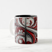 Paisley Swirl Rood, Zilver en Wit 3 Tweekleurige Koffiemok (Voorkant links)