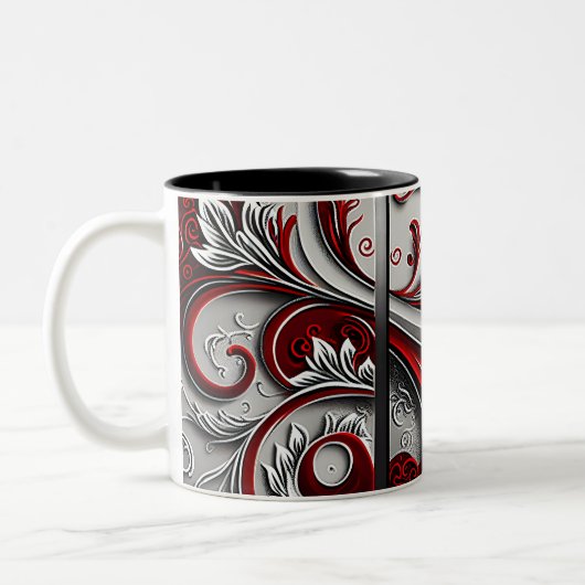 Paisley Swirl Rood, Zilver en Wit 3 Tweekleurige Koffiemok (Links)