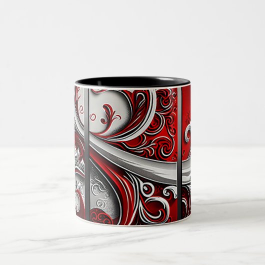 Paisley Swirl Rood, Zilver en Wit 3 Tweekleurige Koffiemok (Center)