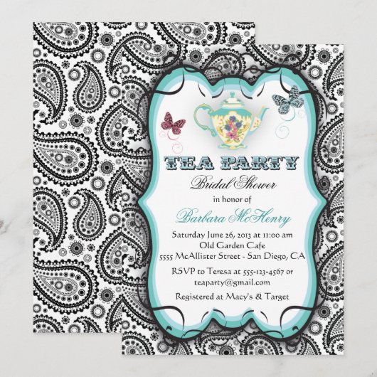 Paisley Tea Party-uitnodiging Kaart (Voorkant / Achterkant)