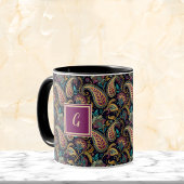 Paisley Vintage Look Black Purple Monogram Initial Mok