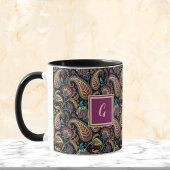 Paisley Vintage Look Black Purple Monogram Initial Mok