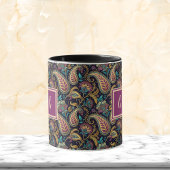 Paisley vintage uitzicht zwart paars monogram init mok
