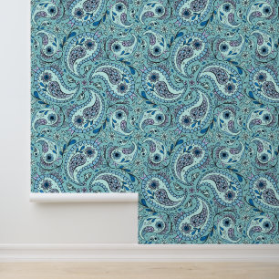 Paisley vogels in baby blauw behang