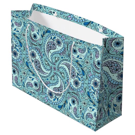 Paisley vogels in baby blauw groot cadeauzakje (Achterkant Gekanteld)