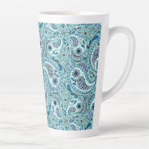 Paisley vogels in baby blauw latte mok