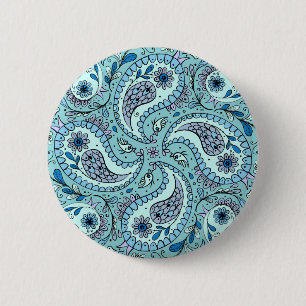 Paisley vogels in baby blauw ronde button 5,7 cm