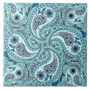 Paisley vogels in baby blauw tegeltje