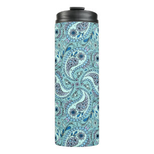 Paisley vogels in baby blauw thermosbeker