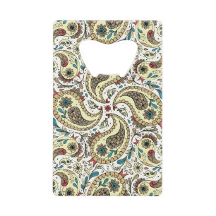 Paisley vogels in geel/bruin en wit creditkaart flessenopener