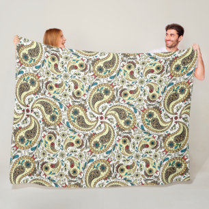 Paisley vogels in geel/bruin en wit fleece deken