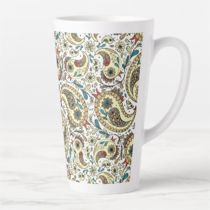Paisley vogels in geel/bruin en wit latte mok