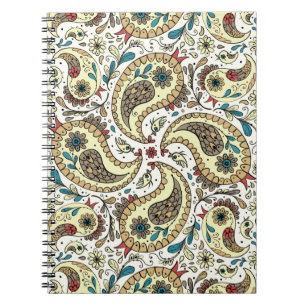 Paisley vogels in geel/bruin en wit notitieboek