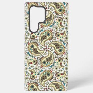Paisley vogels in geel/ bruin en wit samsung galaxy hoesje