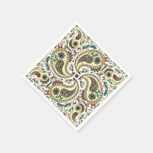 Paisley vogels in geel/bruin en wit servet (Hoek)