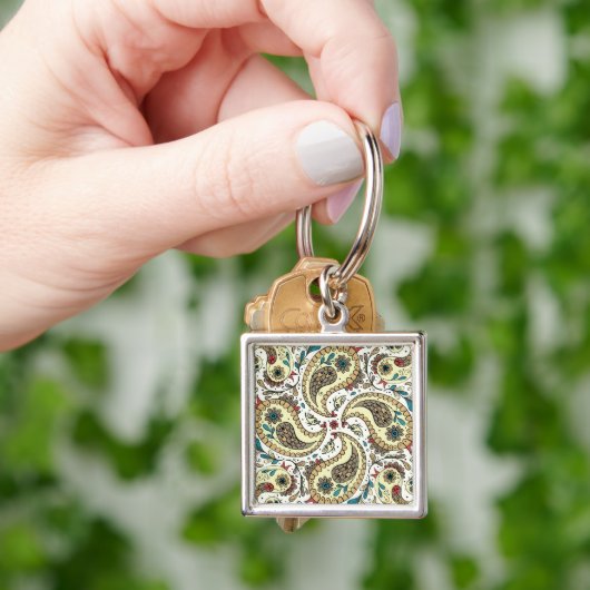 Paisley vogels in geel/bruin en wit sleutelhanger (Hand)