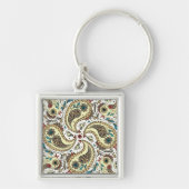 Paisley vogels in geel/bruin en wit sleutelhanger (Voorkant)