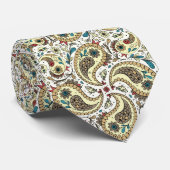 Paisley vogels in geel/bruin en wit stropdas (Opgerold)