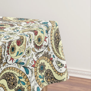 Paisley vogels in geel/bruin en wit tafelkleed