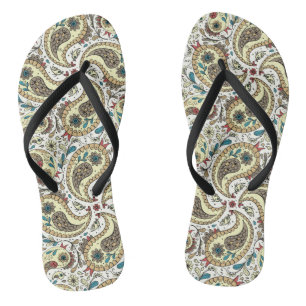 Paisley vogels in geel/bruin en wit teenslippers