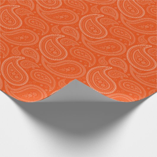 Paisley White op helder Oranje omslagpapier Cadeaupapier (Hoek)