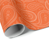 Paisley White op helder Oranje omslagpapier Cadeaupapier (Rol Hoek)