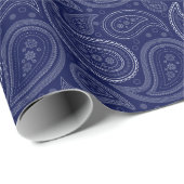 Paisley White op marineblauw omslagpapier Cadeaupapier (Rol Hoek)