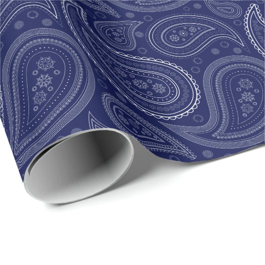 Paisley White op marineblauw omslagpapier Cadeaupapier (Rol Hoek)