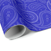 Paisley White over Royal Blue Wrapping Paper Cadeaupapier (Rol Hoek)