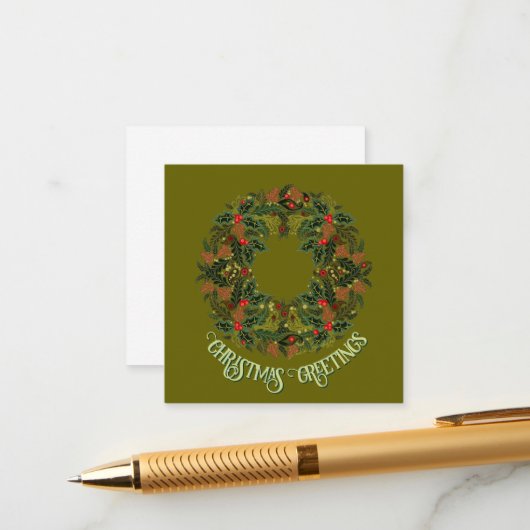 Paisley Wreath on Green Enclosure Christmas Card Informatiekaartje (Voorkant / Achterkant in situ)