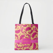 Paisley Yellow Bright roze Monogram personaliseren Tote Bag (Voorkant)