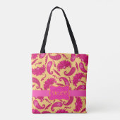 Paisley Yellow Bright roze Monogram personaliseren Tote Bag (Achterkant)
