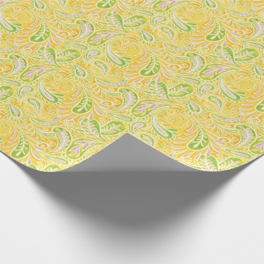Paisley Yellow Green en Paars Pattern Cadeaupapier (Hoek)