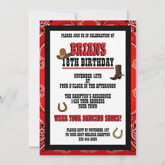 Paisley zakdoek Rood & Zwart Western Verjaardag Kaart (Achterkant)