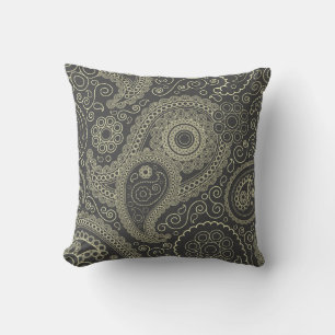 Paisley, zwart en goudfijn Kussen