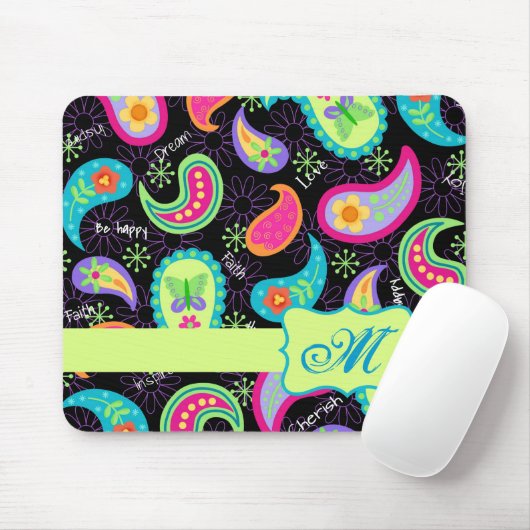 Paisley Zwart Kleurrijk Modern Patroon Monogram Muismat (Met muis)