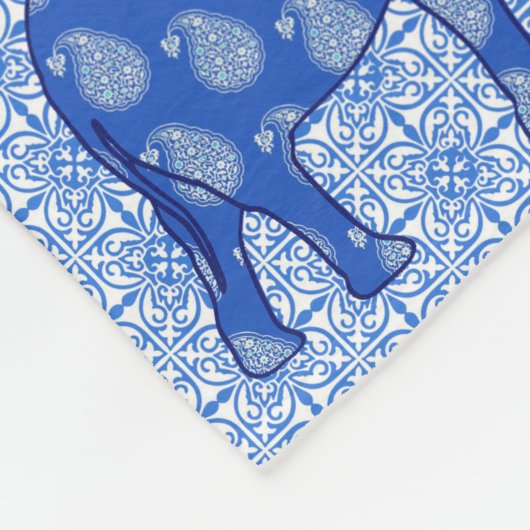 Paisleyolifant - kobaltblauw en wit fleece deken (Hoek)