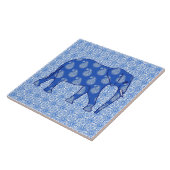 Paisleyolifant - kobaltblauw en wit tegeltje (Zijkant)