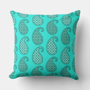 Paisleypatroon, aqua en turquoise buitenkussen