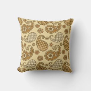 Paisleypatroon, bruin, tint en beige buitenkussen