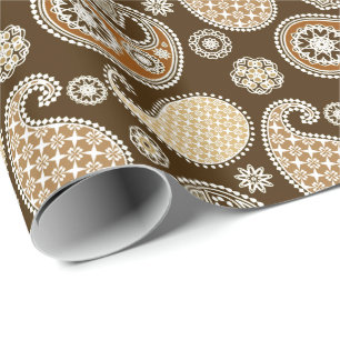 Paisleypatroon, Chocolate Brown en Tan Cadeaupapier