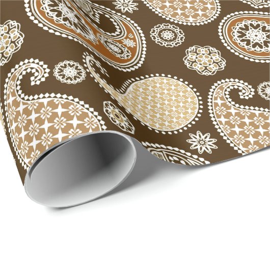 Paisleypatroon, Chocolate Brown en Tan Cadeaupapier (Rol Hoek)